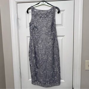Adrianna Papell Gray Lace Midi Dress